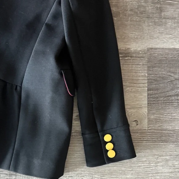 Kate Spade Black Ruffle Velvet Trim Gold Button Winter Fall Wool Blend Coat - Picture 8 of 8